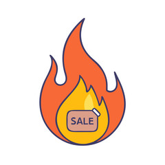 Poster - Burning sale tag icon in flat style on white background