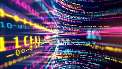 Poster - colorful data streams with binary code in a digital environment