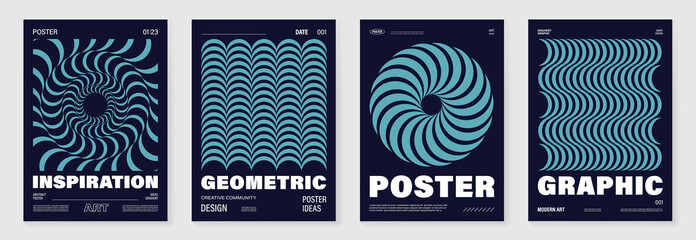 Aufkleber - Abstract line wave poster background vector set. Cover template with vibrant perspective dot halftone, line wave. Ideal design for social media, cover, banner, music, ads.