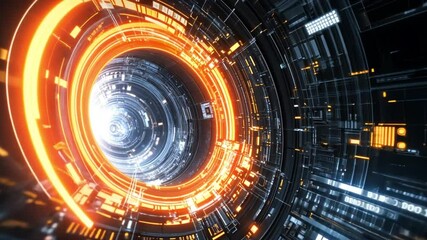 Poster - Futuristic tunnel with glowing lights and digital patterns
