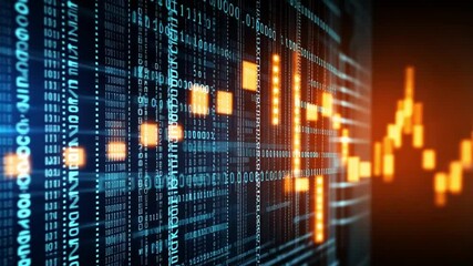 Poster - Abstract data visualization with binary code and stock market graph