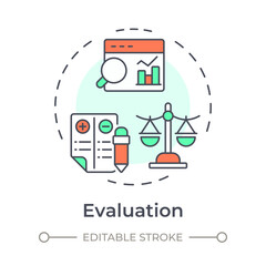 Poster - Evaluation multi color concept icon. Statistical metrics analysis. Balance sheet, comparison scales. Round shape line illustration. Abstract idea. Graphic design. Easy to use in infographic