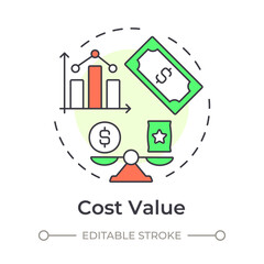 Poster - Cost value multi color concept icon. Statistical graph, chart. Expenses, finance. Round shape line illustration. Abstract idea. Graphic design. Easy to use in infographic, presentation
