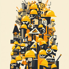 Poster - background with construction worker accessories helmet, safety glasses, gloves, occupational safety concept . Generative AI