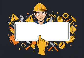 Poster - background for text with construction worker accessories helmet, safety glasses, gloves, occupational safety concept . Generative AI