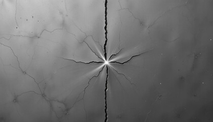 Poster - Shattering impact event abstract art unique texture black and white close-up view exploring fractured beauty
