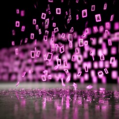 Aufkleber - A cascade of glowing pink photo frames fall into a reflective surface, creating a surreal and mesmerizing spectacle.