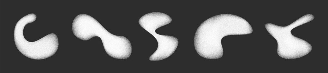 Poster - Noise grain textured organic y2k shapes set - curved warped and distorted forms with uneven edges. Abstract grainy blobs, drops and waves. Futuristic minimalist graphic elements for posters design.