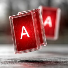 Fototapete - Glowing Red Letter A Cubes: A Captivating Abstraction with Light and Shadow on Reflective Surface.
