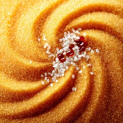 Fototapete - Golden Swirl of Sand: A Textural Tapestry with Contrasting Elements of Red and White Accents Adorning the Core