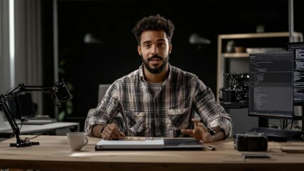 Wall Mural - personal branding and authenticity - a content creator in a high-tech studio, crafting personal bran