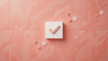 Poster - Creative checkmark design on textured pink background interior decor concept modern aesthetic home improvement close-up view