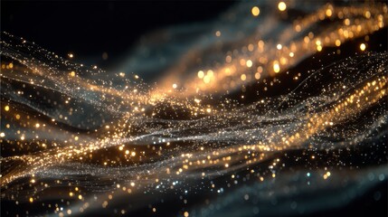 Poster - Abstract illustration of glowing particles creating a mesmerizing effect in a dark background, suitable for digital designs.