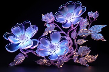Wall Mural - neon flowers pattern purple light.