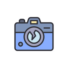 Poster - Broken camera colored icons, minimalist vector illustration ,simple transparent graphic element .Isolated on white background