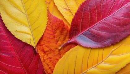 Poster - vibrant autumn leaves texture in shades of yellow, orange, and red for halloween themed design, print, and branding projects


