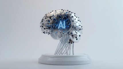 Poster - Robot head with blue light signifying advanced technology and self-learning intelligence in futuristic design