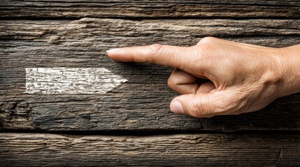 Poster - Hand pointing at a piece of wood symbolizing a targeted offer in an icon concept for marketing and promotions