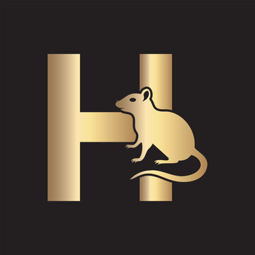 Initial Rat Logo Combine With Letter H Vector Template