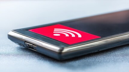 Poster - cell phone displaying a red sign representing the concept of iot devices and battery connectivity in