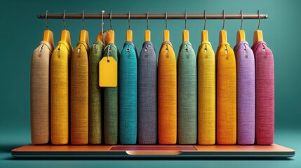 Poster - Vibrant display of colorful carpet rolls arranged in a row inside a browser window illustrating smart product concepts