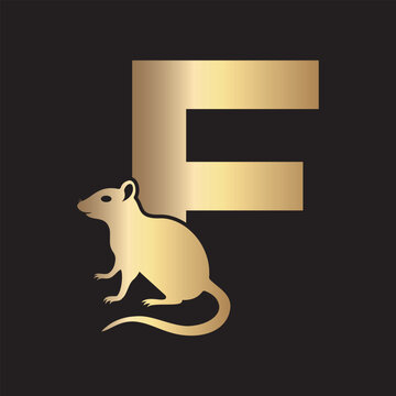 Initial Rat Logo Combine With Letter F Vector Template