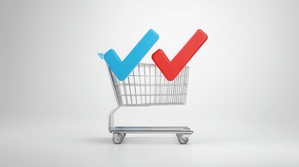 Poster - Shopping cart icon with check mark symbolizing successful checkout completion in online shopping experience