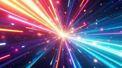 Aufkleber - Abstract colourful light trail creative cosmic background. Explosion, Hyper jump into another galaxy. Speed of light, neon glowing rays in motion