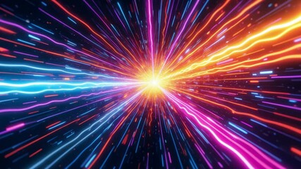 Aufkleber - Abstract colourful light trail creative cosmic background. Explosion, Hyper jump into another galaxy. Speed of light, neon glowing rays in motion