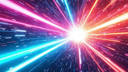 Poster - Abstract colourful light trail creative cosmic background. Explosion, Hyper jump into another galaxy. Speed of light, neon glowing rays in motion