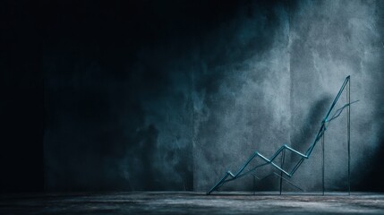 Poster - Metal sculpture situated in a dark room with a chart arrow rising from a circuit base representing technology enabled growth
