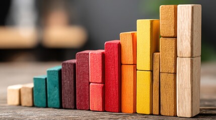 Poster - Wooden block stack symbolizing data-driven growth and structural development in business and financial strategy