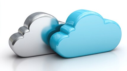 Poster - Two blue and white clouds merging with mobile app icon symbolizing native cloud integration and services