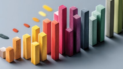 Poster - Row of colored pencils arranged to form a bar chart illustrating performance metrics in a creative and artistic context