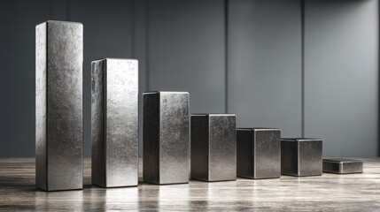 Poster - A group of metallic blocks arranged together forming a conceptual representation of data performance metrics and analysis