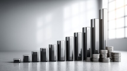 Poster - A stack of coins with a window in the background representing wealth and financial growth in a conceptual analysis setting