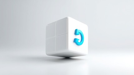 Poster - Blue cube featuring a floating blue illustrating a self-updating concept in a modern digital environment