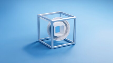 Poster - White square object presented against a blue background highlighting modern design and self-updating concept