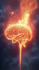 Poster - Fiery glowing brain exploding into cosmic light and energy in space