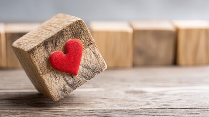 Poster - Heart symbol on a wooden block representing value and emotional connection in an engaging visual design