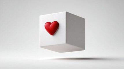 Poster - Red heart rising from a white cube symbolizing love and affection in a conceptual design for user connection