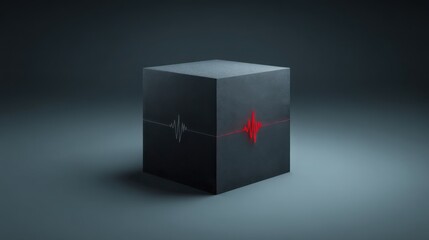 Poster - Black box with a red line symbolizing real-time monitoring and pulse metrics for technology solutions and data analysis