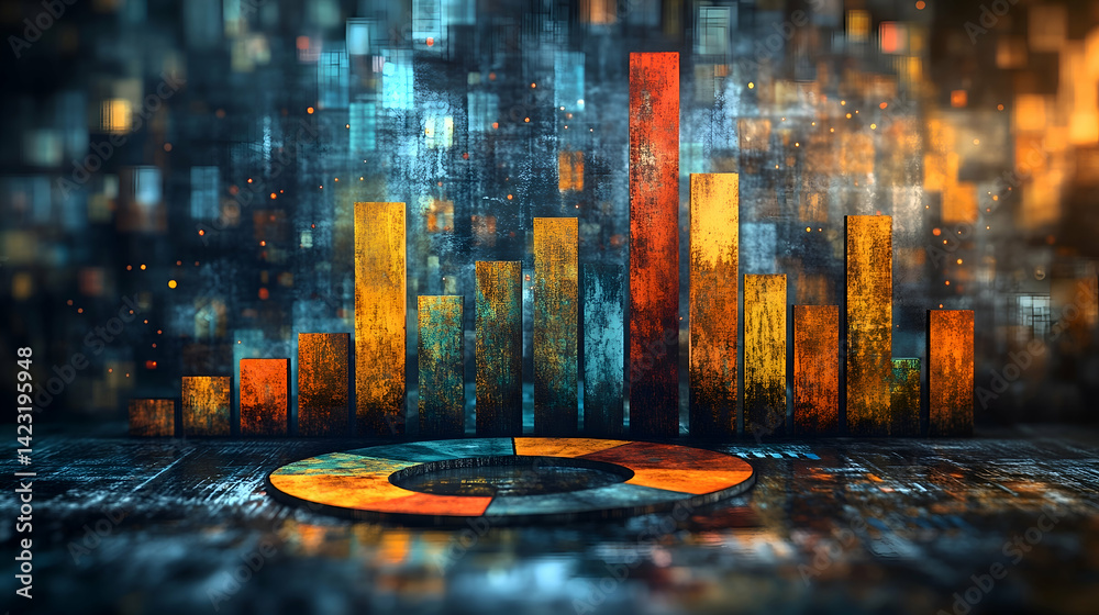 Data visualization with vertical and circular charts textured with a ...