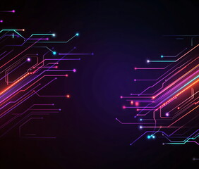 Poster - Abstract circuit board network line connecting various points on dark background. Metaverse system technology of the future concept design for website, banner.