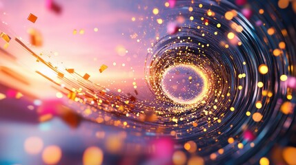 Poster - Abstract cyberspace tunnel showing wireless data packets in motion, 3D nodes connected by glowing lines