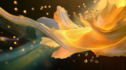 Poster - Data transmission waves in an abstract 3D network, information flowing like energy pulses