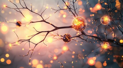 Poster - High-speed wireless connection across 3D neural circuits, glowing data points travel on light paths