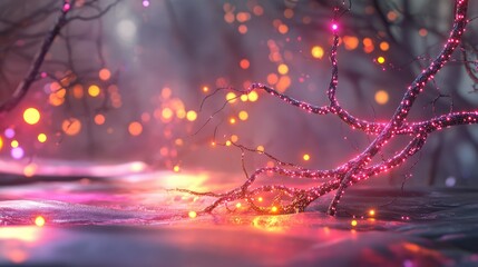 Poster - High-speed wireless connection across 3D neural circuits, glowing data points travel on light paths