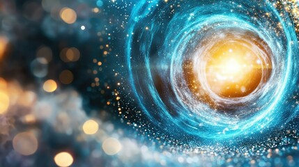 Poster - Rotating radial spirals in glowing blue, energetic motion concept for digital velocity and airflow