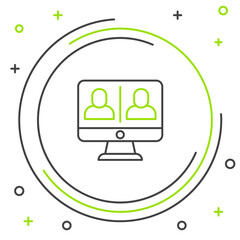 Fototapete - Line Video chat conference icon isolated on white background. Online meeting work form home. Remote project management. Colorful outline concept. Vector